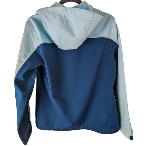 Free Tech Women's Hooded Softshell Jacket Medium Blue Zippered Pockets - Picture 2 of 14